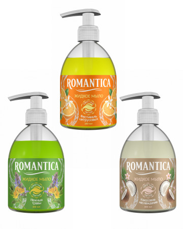 Бытовая химия - Мыло жидкое «Romantica» флакон с дозатором, (аромат в  ассортименте) 300мл (х12)