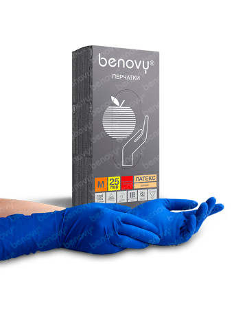 Одноразовые, смотровые - Перчатки одноразовые Benovy® латексные повышенной плотности синие (цена за 25 пар)(х1х10уп.)